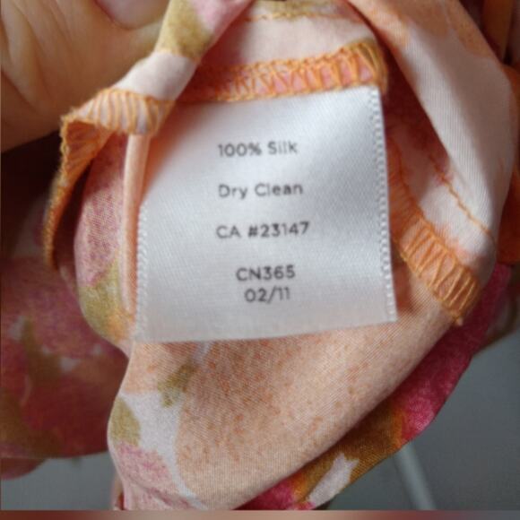 Talbots Pink Orange Silk Floral Drop Waist Dress Size Medium - Picture 14 of 14